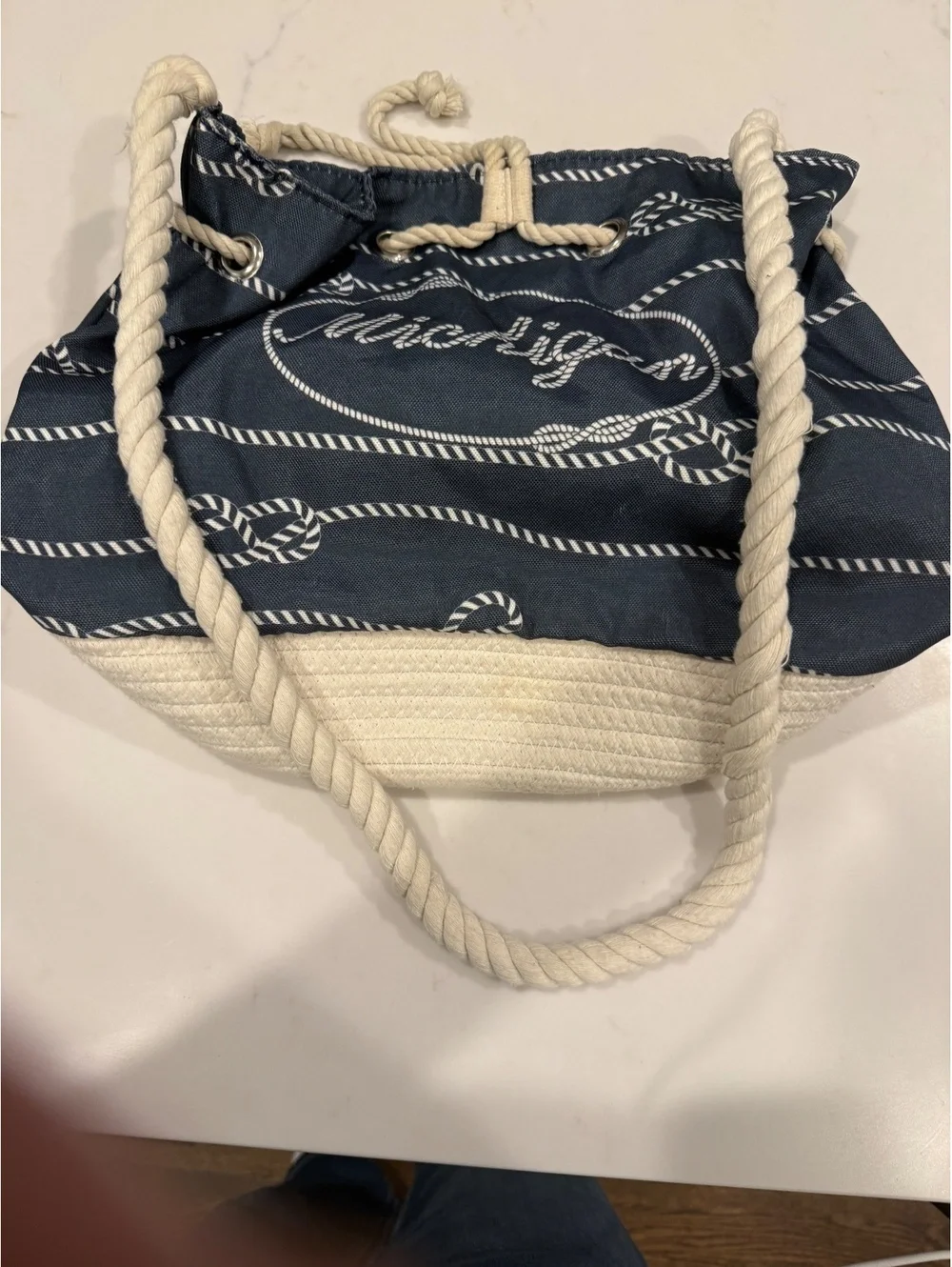 Michigan Nautical Rope Tote Bag